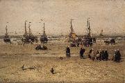 Hendrik Willem Mesdag Flat-bottomed Fishing Pinks and Fisherfolk at Scheveningen Spain oil painting artist